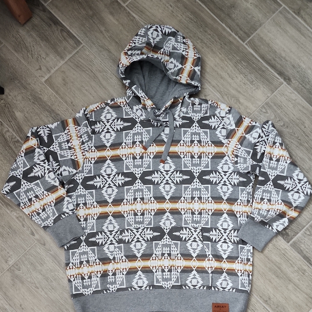 Ariat Gray White and Brown Geometric Pullover Hoodie